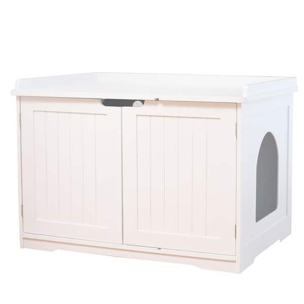 Miscool White 30 in. W x 21 in. D x 20.5 in. H Pet House Cat Litter Box Enclosure Cat Side Table, Nightstand