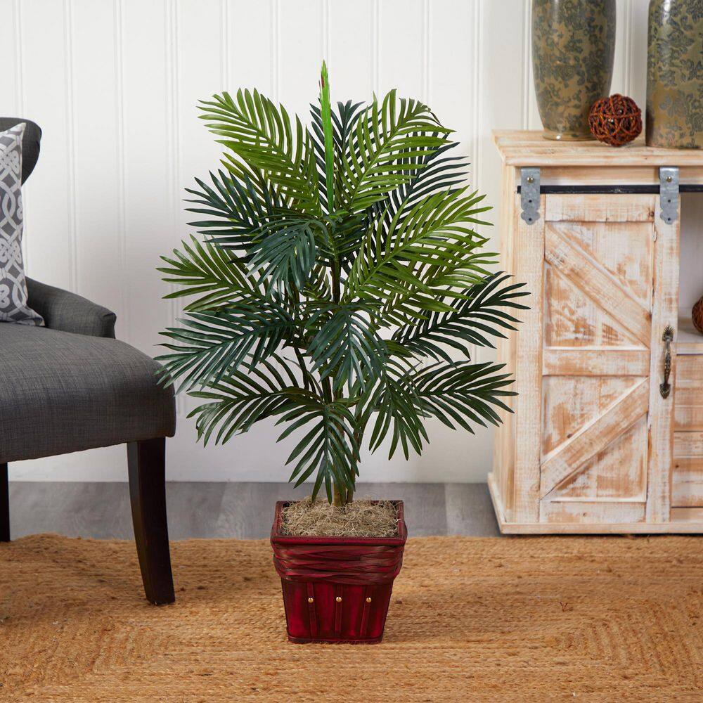 40" Green Silk Areca Palm with Wicker Basket
