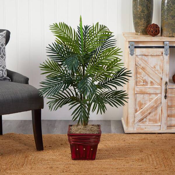 Nearly Natural Areca Palm with Wicker Basket Silk Plant