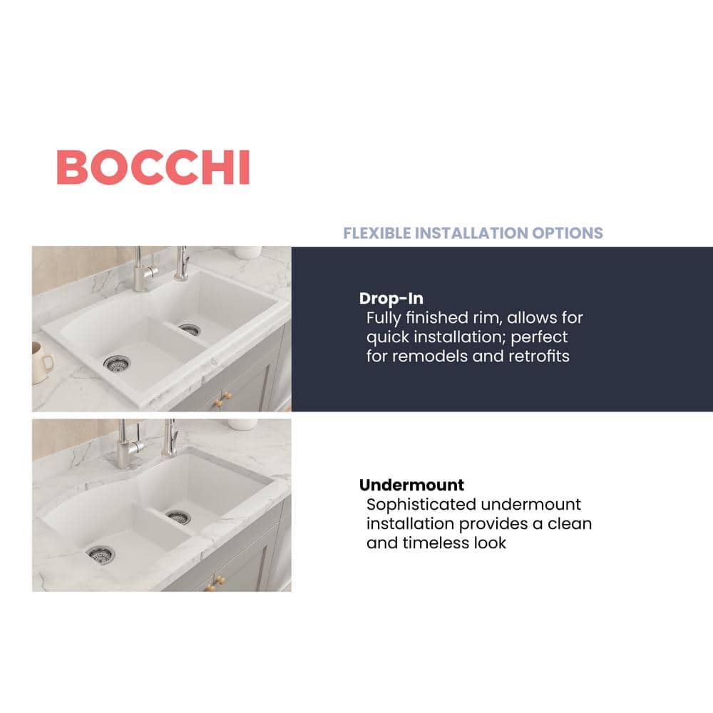 Milk White 33'' Granite Composite Double Bowl Kitchen Sink