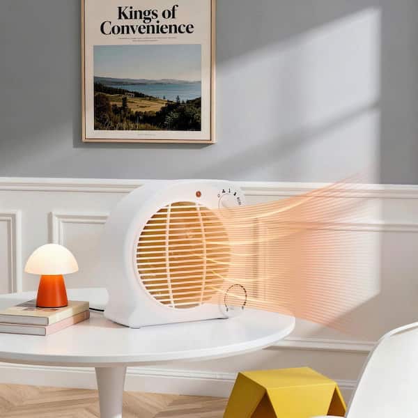 1500-Watt 8 in. White Electric Fan-Forced Space Heater with Thermostat