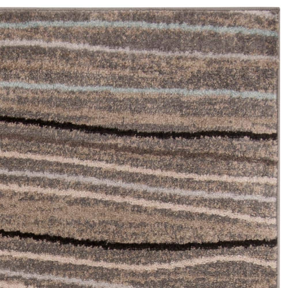 Silver & Beige Synthetic 4' x 6' Easy-Care Rectangular Rug