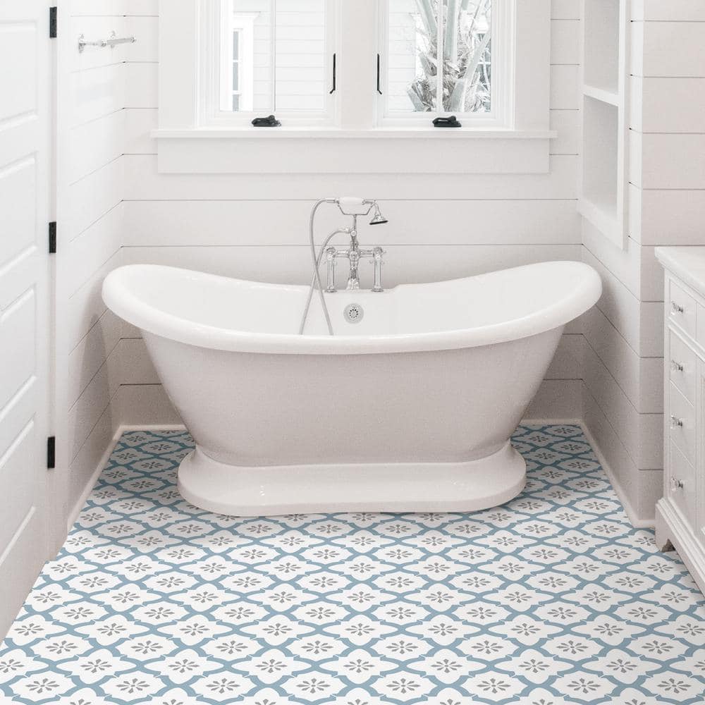 Alfama Blue and White Geometric Peel and Stick Vinyl Floor Tiles