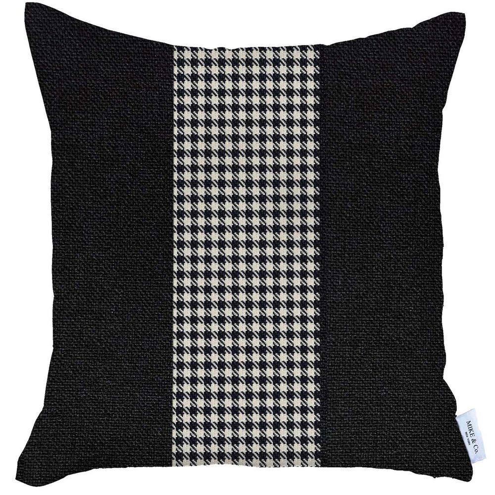 Black and White Houndstooth Jacquard 18" Square Throw Pillow Cover