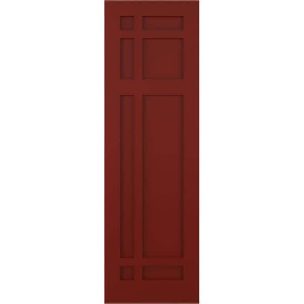 Ekena Millwork 12 in. x 28 in. True Fit Flat Panel PVC San Juan Capistrano Mission Style Fixed Mount Shutters Pair in Pepper Red