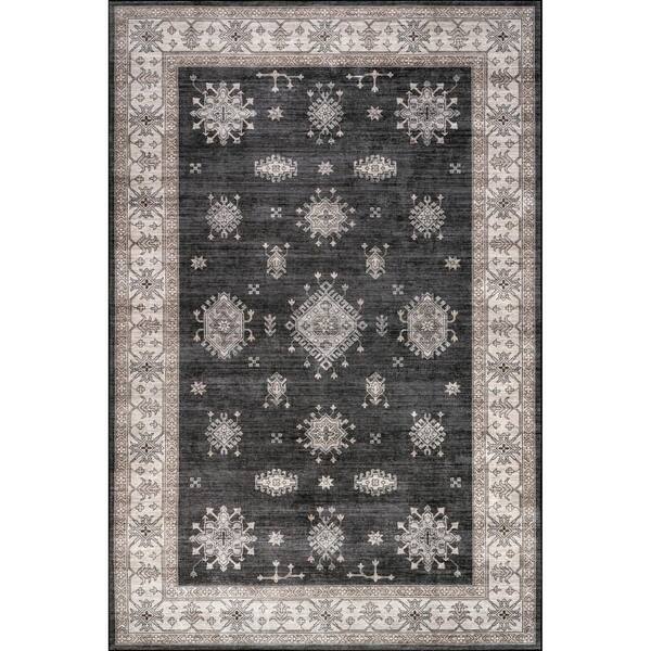 Andrea Bordered Spill Proof Washable Charcoal 2 ft. x 3 ft. Indoor Area Rug