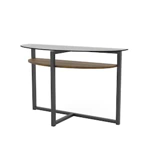 Pari 47 in. Black Chrome/Clear Half Moon Glass Console Table with Storage