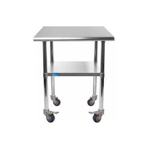 24 in. x 12 in. Stainless Steel Work Table with Casters : Mobile Metal Kitchen Utility Table with Bottom Shelf