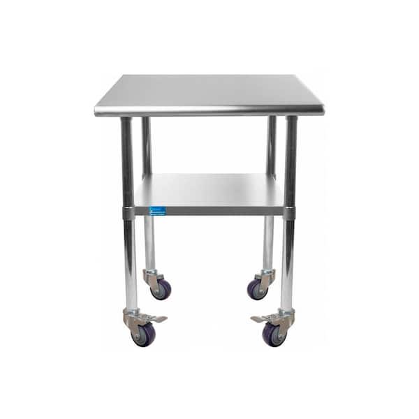 AMGOOD 24 in. x 18 in. Stainless Steel Work Table with Casters : Mobile Metal Kitchen Utility Table with Bottom Shelf