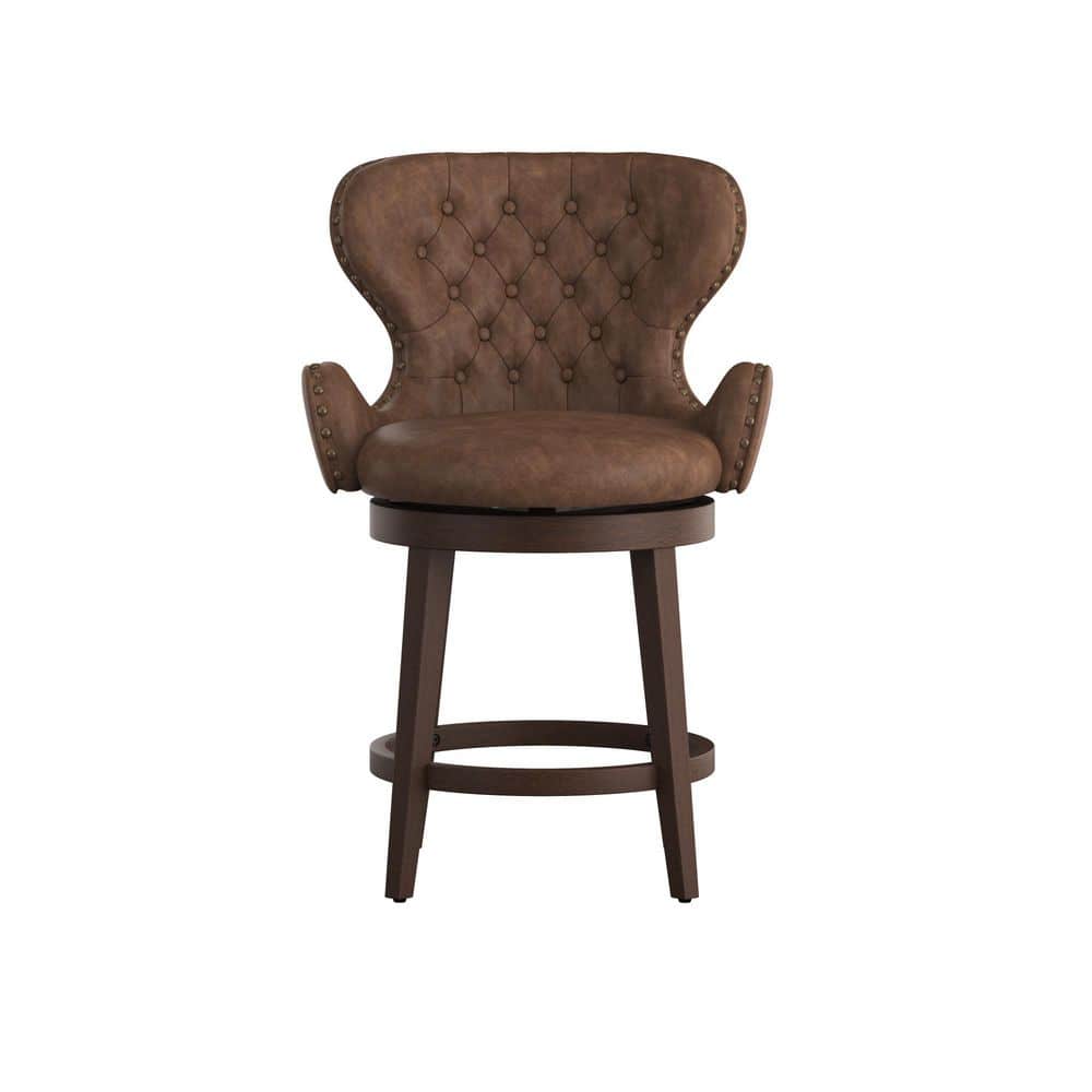Mid-City 26" Brown Faux Leather Swivel Counter Stool