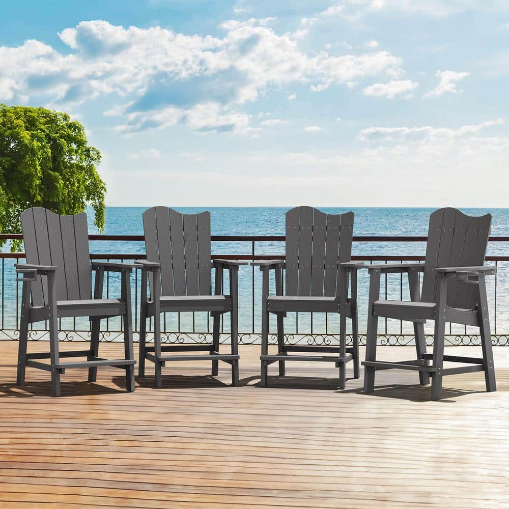 LUE BONA Dark Grey Plastic Adirondack Outdoor Bar Stool With Cup Holder   Plastic Adirondack Chairs Lb23pc0009 300hd Q4 64 1000 