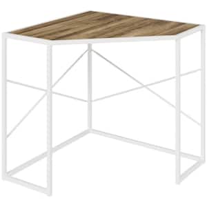 30.5 in. Corner White Particle Board Computer Desk with Steel Frame