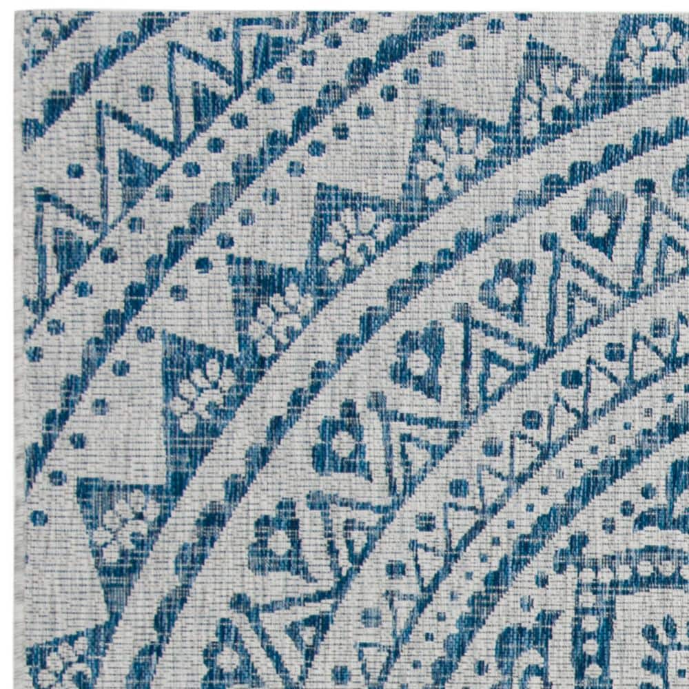 Light Grey and Blue Synthetic Square Indoor/Outdoor Area Rug