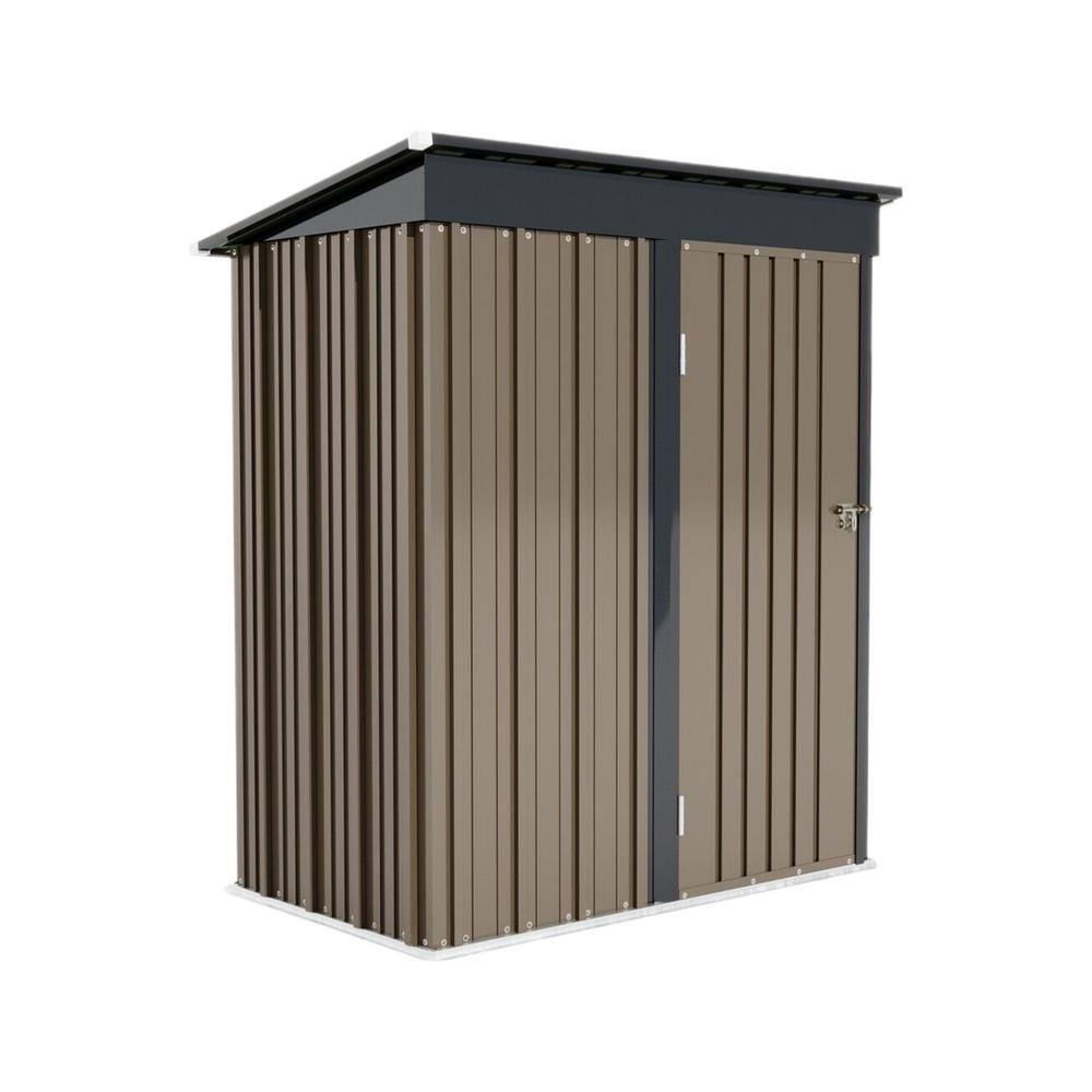 5 ft. W x 3 ft. D Brown Outdoor Metal Storage Shed with Lockable Door, Slop