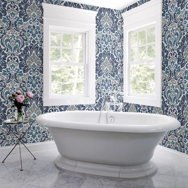 Garden of Eden Blue Damask Strippable Wallpaper (Covers 56.4 sq. ft.)