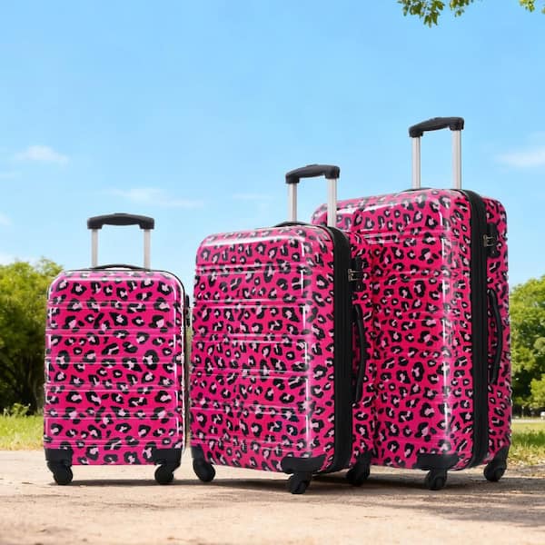 LIVACA 3-Piece Hot Pink Leopard Polycarbonate Hardside Spinner TSA