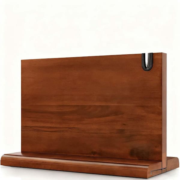 14-Knife Double-Sided Acacia Wood Magnetic Knife Block with Built-in Sharpener and Non-Slip Pad