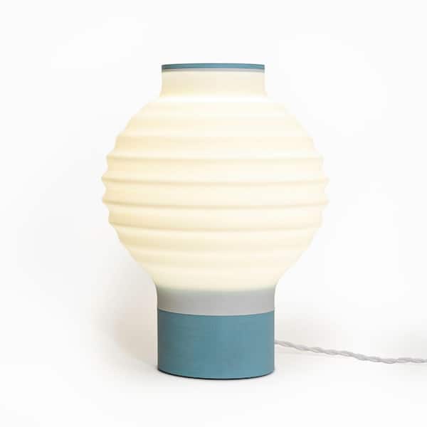 Asian Lantern 15 in. White/Blue Vintage Traditional Plant-Based PLA 3D Printed Dimmable LED Table Lamp