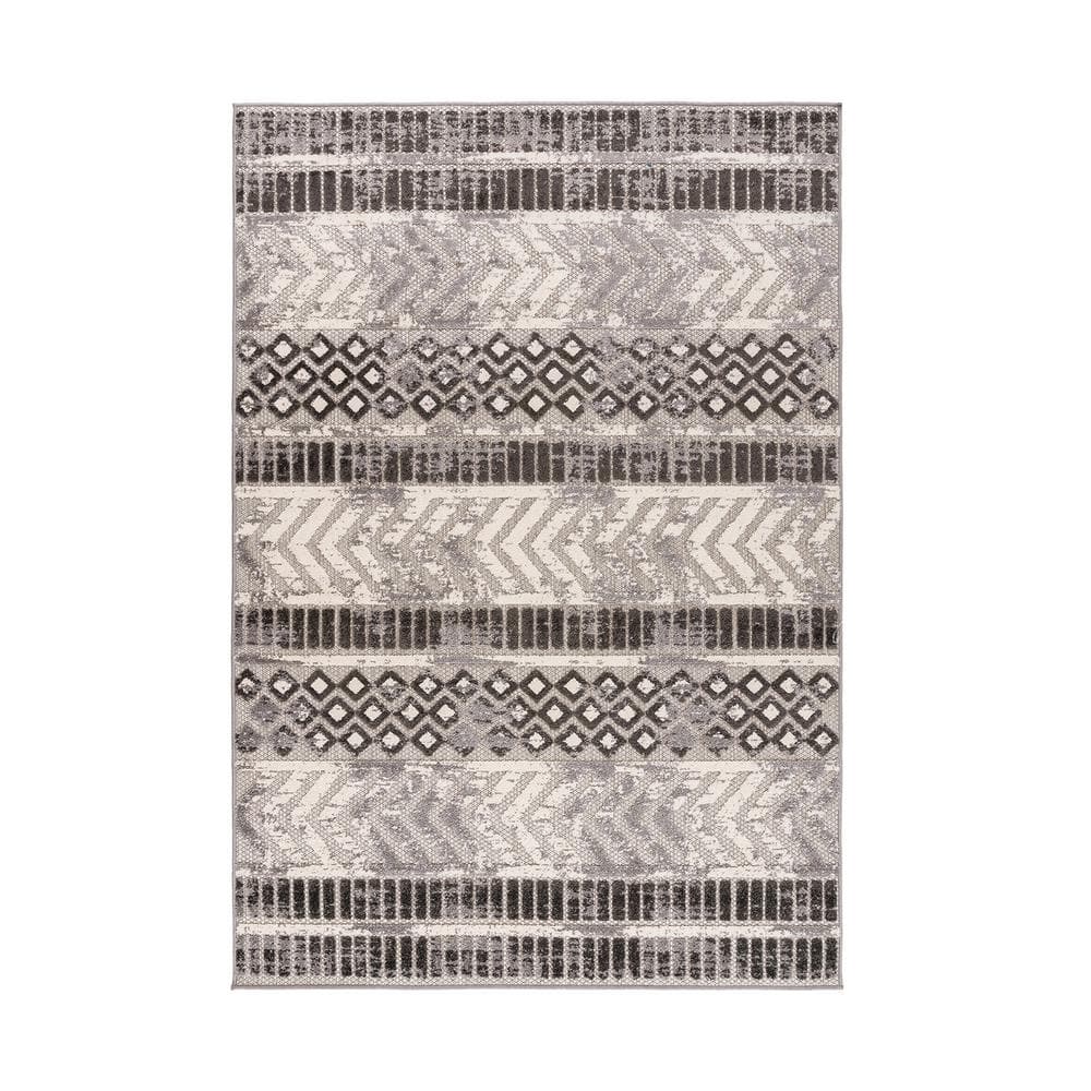 Indoor/outdoor Rugs 5x7 Stripped Pattern Gray Outdoor Carpet Bohemian Style  Lasts Long Under Sunlight-grey Ivory 