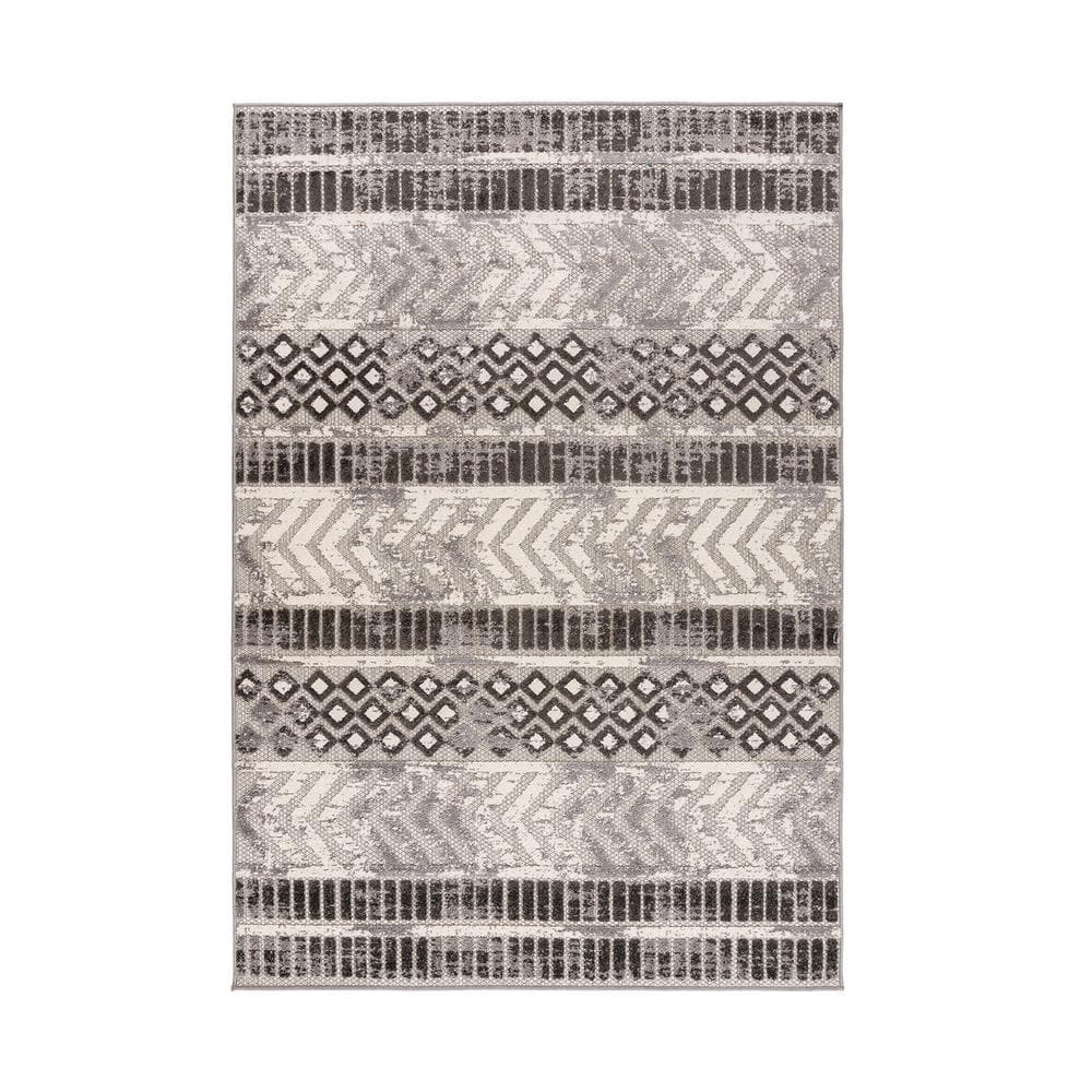 Bohemian Gray Geometric 8' x 10' Easy-Care Synthetic Area Rug