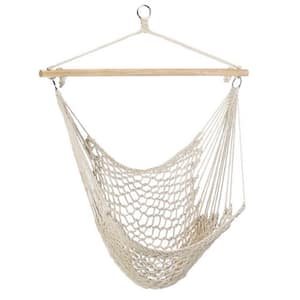 4 ft. Cotton Hammock Chair Hanging Rope Seat Swing with Wooden Stick 220 lbs. Load for Patio Yard Porch Outdoor