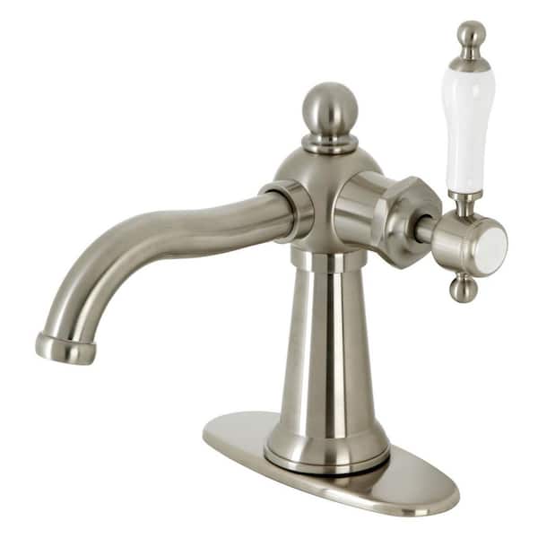 Kingston Brass Nautical Single-Handle Single-Hole Bathroom Faucet with Push Pop-Up and Deck Plate in Brushed Nickel