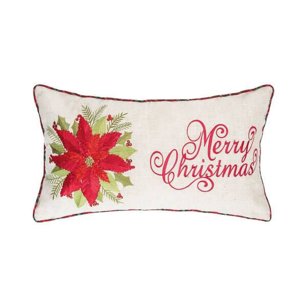 C&F Home Red Ribbon Art Poinsettia & Merry Christmas Throw Pillow