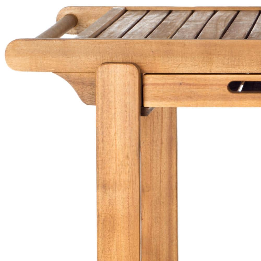 Transitional Acacia Wood Serving Cart with Wine Rack and Storage