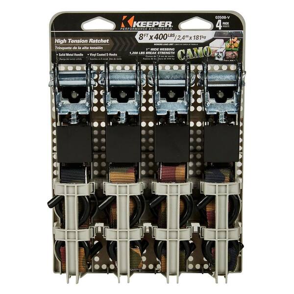 400 lbs Working Load Limit,No 03508-V Details about   Keeper 03508-V Camo 4PK 8' Ratchets 