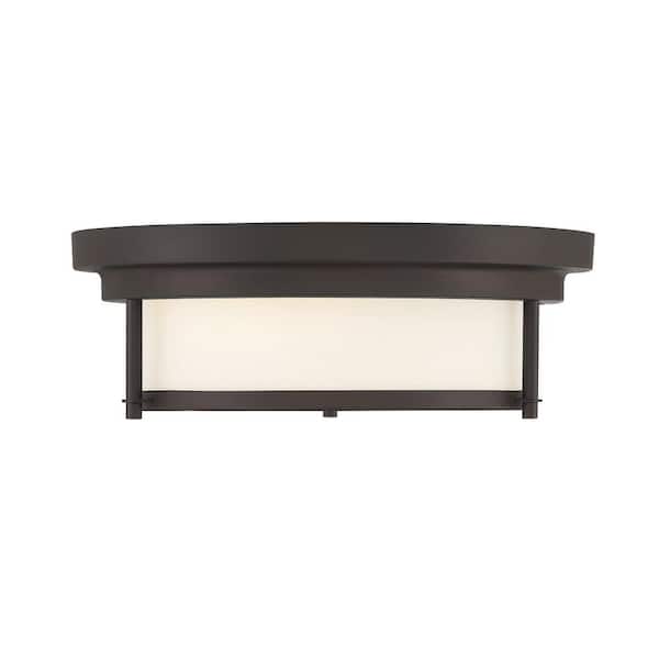 13 in. W x 4.5 in. H 2-Light Oil Rubbed Bronze Flush Mount Light with White Glass Cylindrical Shade