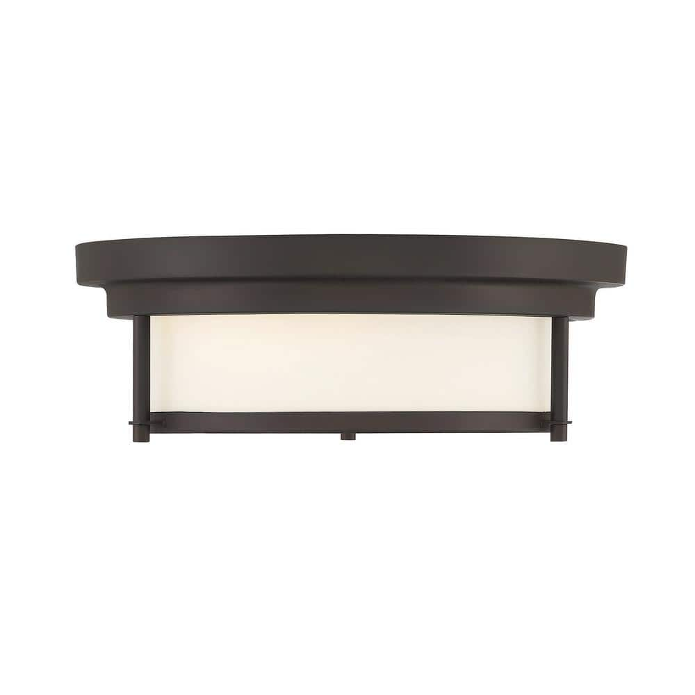 13 in. W x 4.5 in. H 2-Light Oil Rubbed Bronze Flush Mount Light with White Glass Cylindrical Shade -  SAVOY HOUSE, M60062ORB