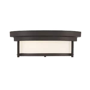 13 in. W x 4.5 in. H 2-Light Oil Rubbed Bronze Flush Mount Light with White Glass Cylindrical Shade