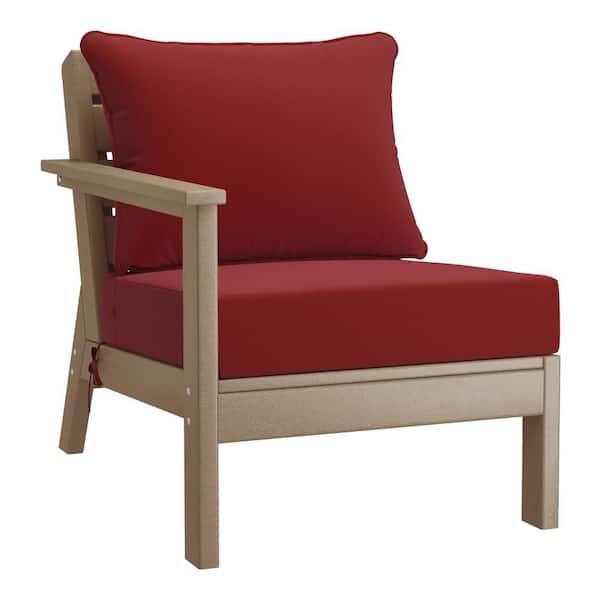 Westin Outdoor Birchwood Outdoor Patio Deep Seating Left Facing Arm HDPE Lounge Chair in Weathered Wood with Red Cushions