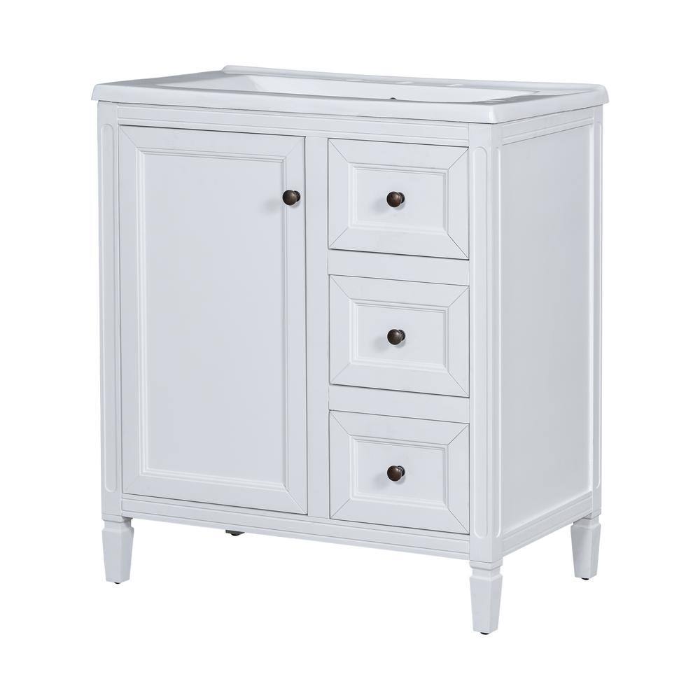 30 in. W x 18 in. D x 33.8 in. H Single Sink Bath Vanity in White with White Ceramic Top, 3 Drawers and Door Shelf price history on PriceWatchPro