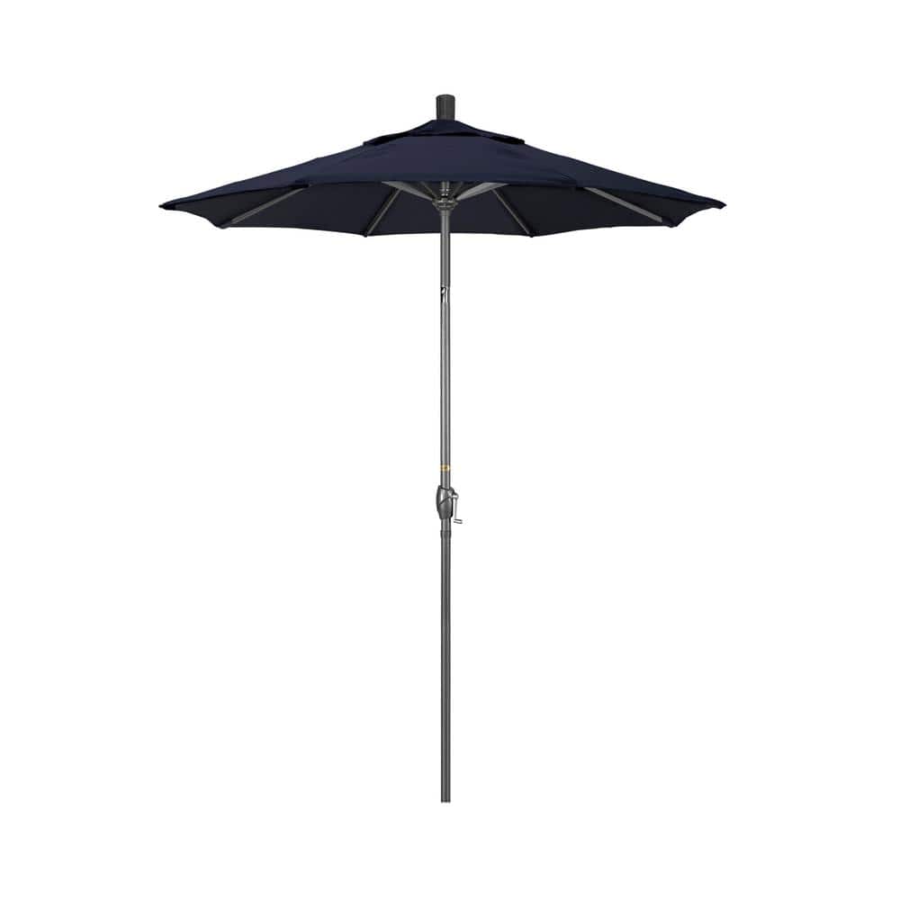 6 ft. Grey Aluminum Market Push Button Tilt Crank Lift Patio Umbrella in Navy Sunbrella price history on PriceWatchPro
