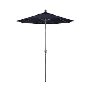 6 ft. Grey Aluminum Market Push Button Tilt Crank Lift Patio Umbrella in Navy Sunbrella