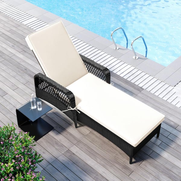 Gymax Patio Cushioned Armchair Adjustable Bracket Wicker Outdoor Chaise  Lounge Chair with CushionGuard Off White Cushions GYM07862 - The Home Depot