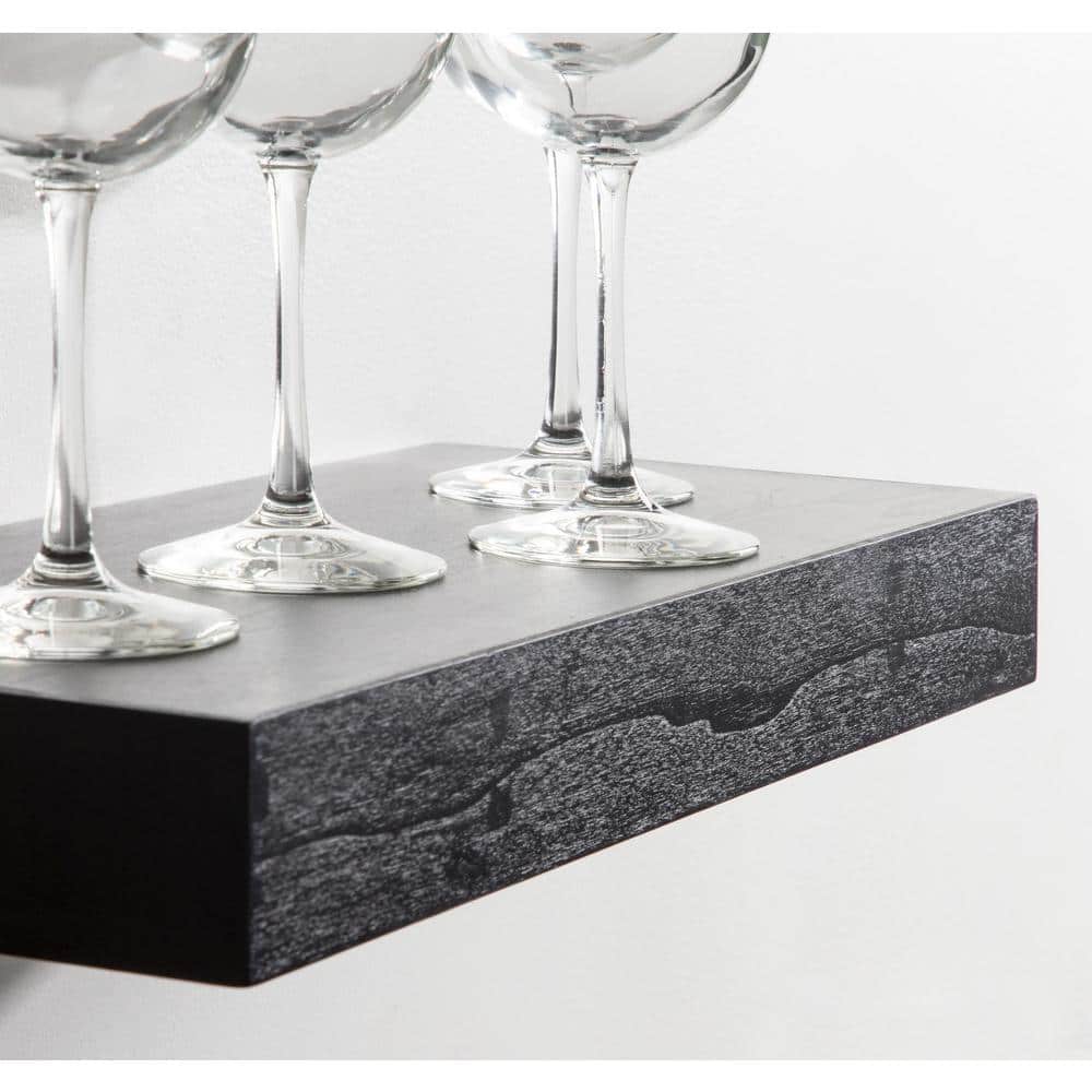 Havlock 18'' Black Wood Modern Floating Cube Shelves - Set of 2