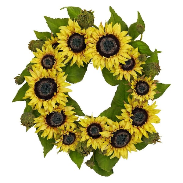 Nearly Natural 22 in. H Artificial Yellow Sunflower Wreath