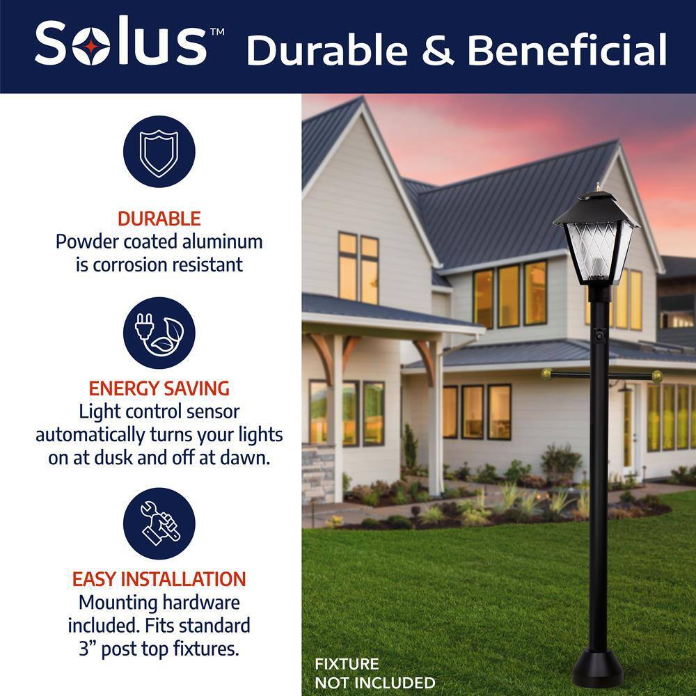 Black 6 ft. Aluminum Outdoor Lamp Post with Cross Arm and Dusk-to-Dawn Photocell