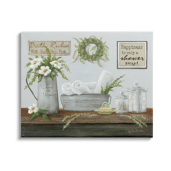 Stupell Industries Farmhouse Bathroom Motivational by Pam Britton 1-Piece Wrapped Unframed Abstract Graphic Art Print 30 in. x 24 in.