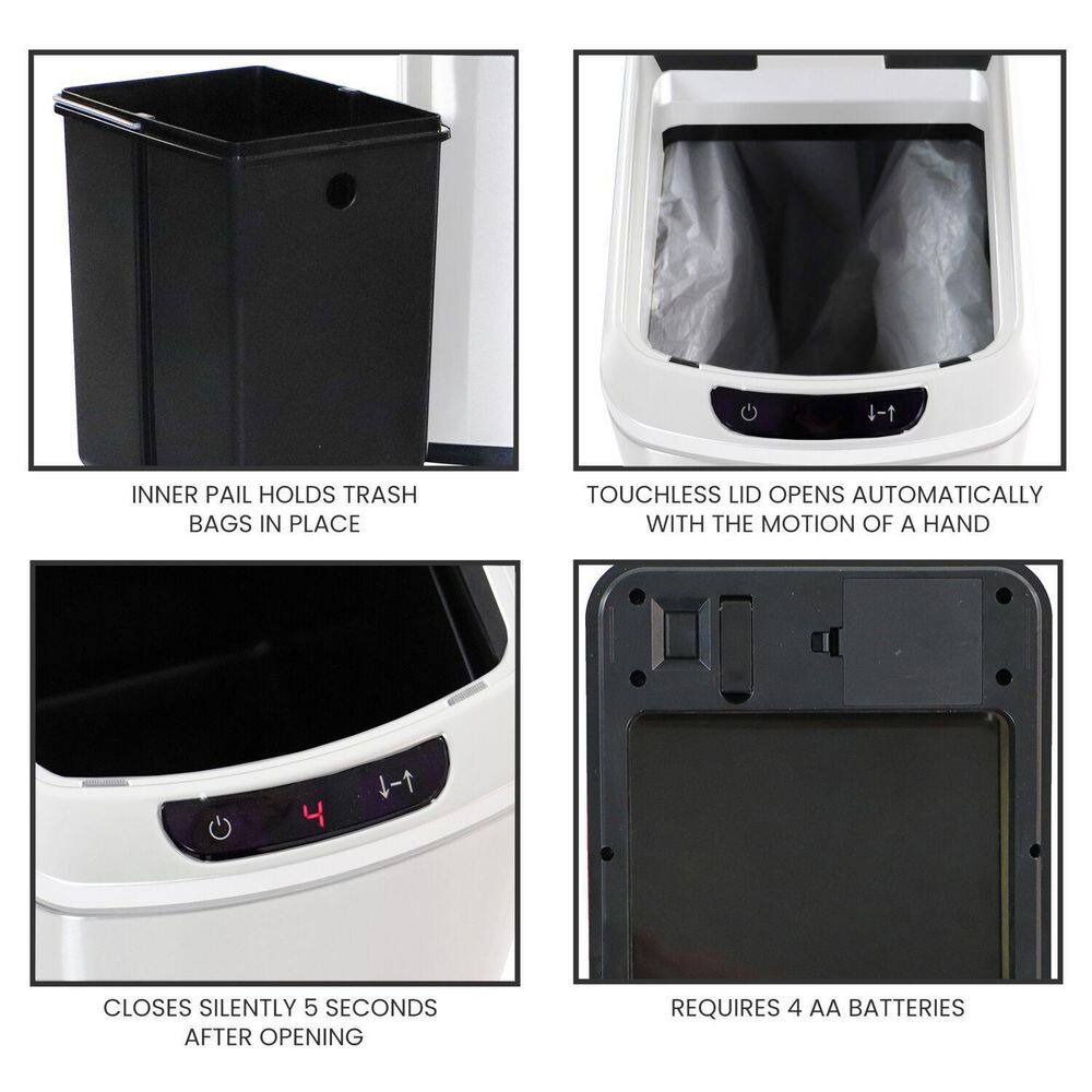 White Stainless Steel Touchless Trash Can with Sensor Lid