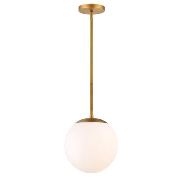 WAC Lighting Niveous 10 in. 120-Watt Equivalent Integrated LED Aged Brass Pendant with Glass Shade