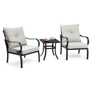 UV Protected Black 3-piece Metal Outdoor Patio Conversation Set with Beige Cushions