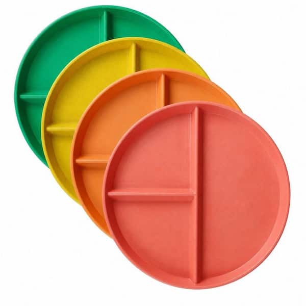 4 PCS 9 in. Orange Series Unbreakable Divided Plates for Kids Adults, Dishwasher and Microwave Safe Compartment Plate