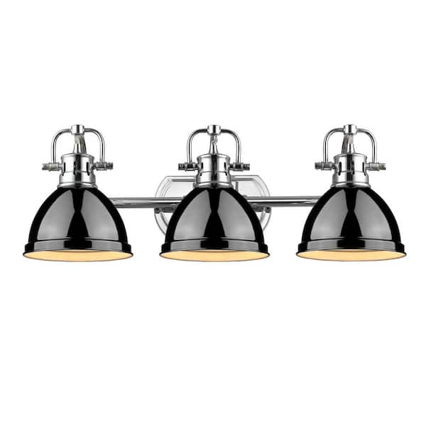Golden Lighting - Duncan 3-Light Chrome Bath Light with Black Shade