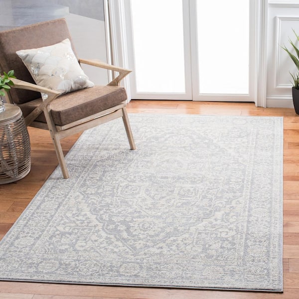 Brentwood Light Gray/Ivory 3 ft. x 5 ft. Distressed Border Medallion Area Rug
