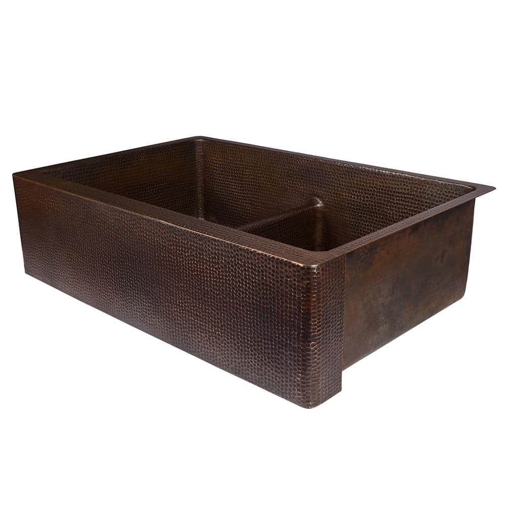 33" Hammered Copper Farmhouse Double Basin Drop-in Sink