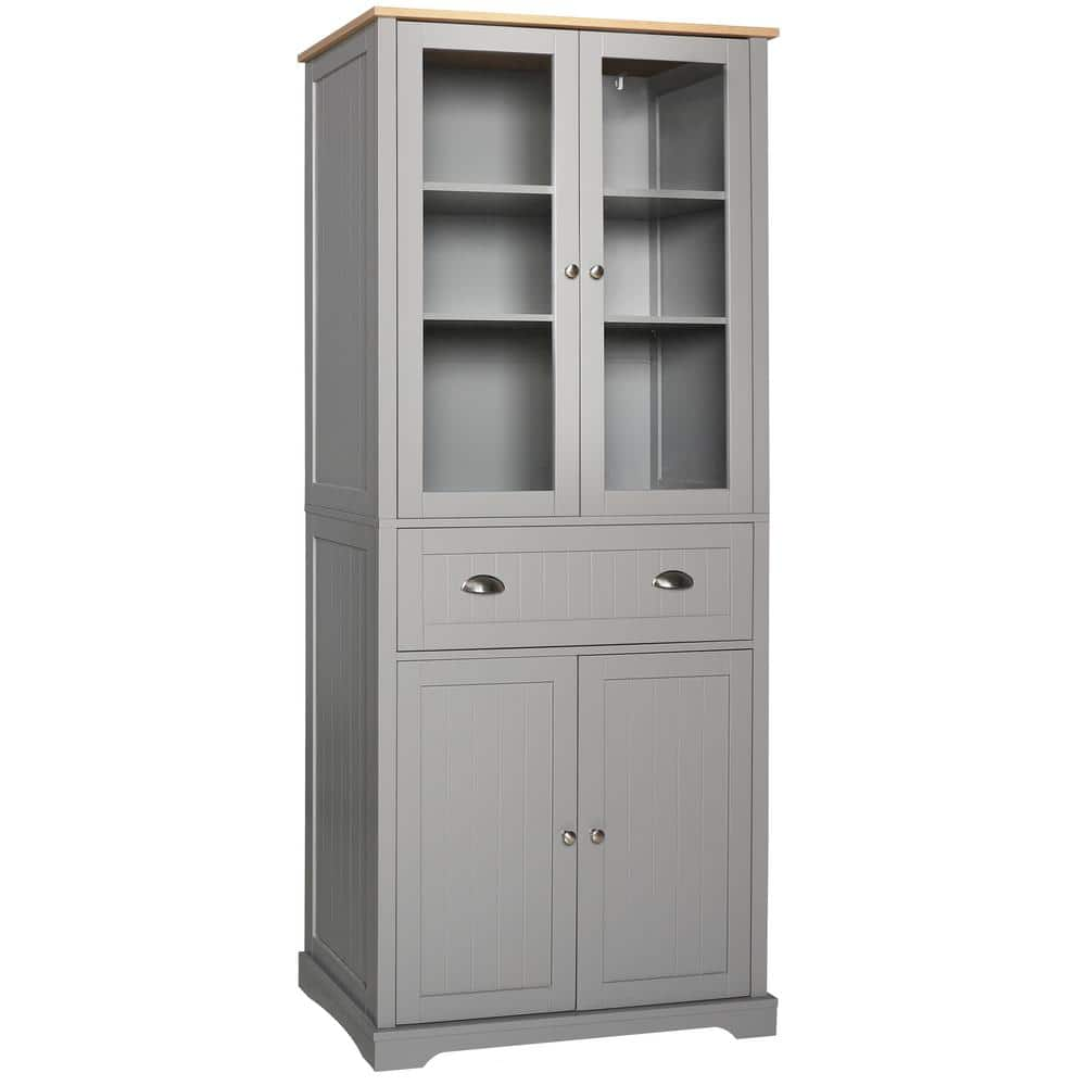 VEIKOUS Gray Wood 30 in. W Kitchen Pantry Cabinet Storage with ...