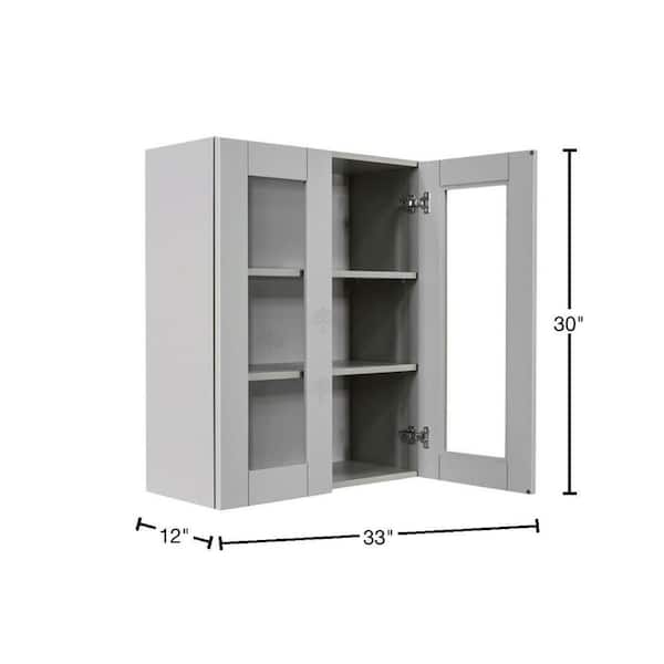 LIFEART CABINETRY Anchester Assembled 12x30x12 in. Wall Mullion Door Cabinet with 1 Door 2 Shelves in Light Gray